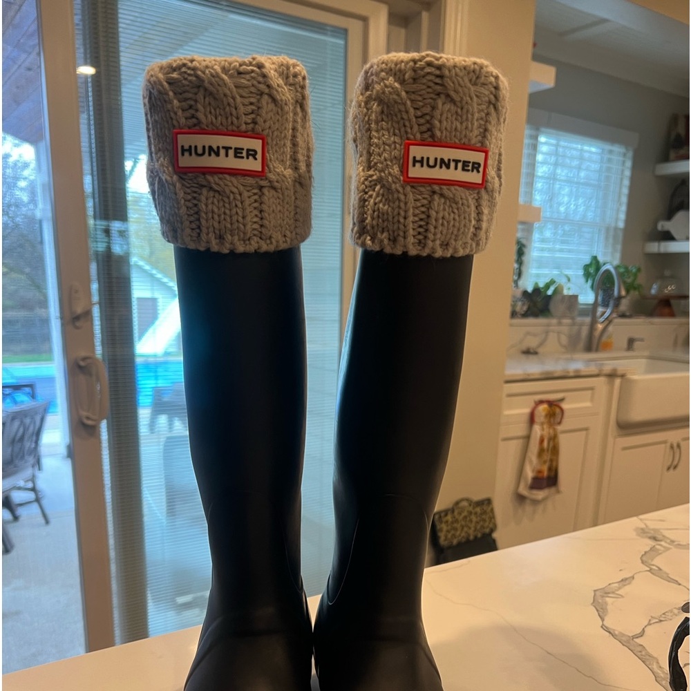 Hunter Tall Rain Boots with gray socks (will add picture)